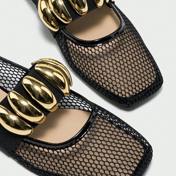 Black Elegant Women's Summer Hollow Breathable Fishnet Loafers - Picture 2 of 6